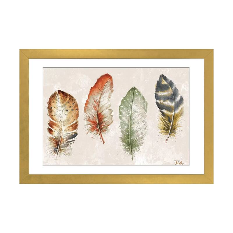 iCanvas "Watercolor Feathers" by Patricia Pinto - Gold - 16x24x1