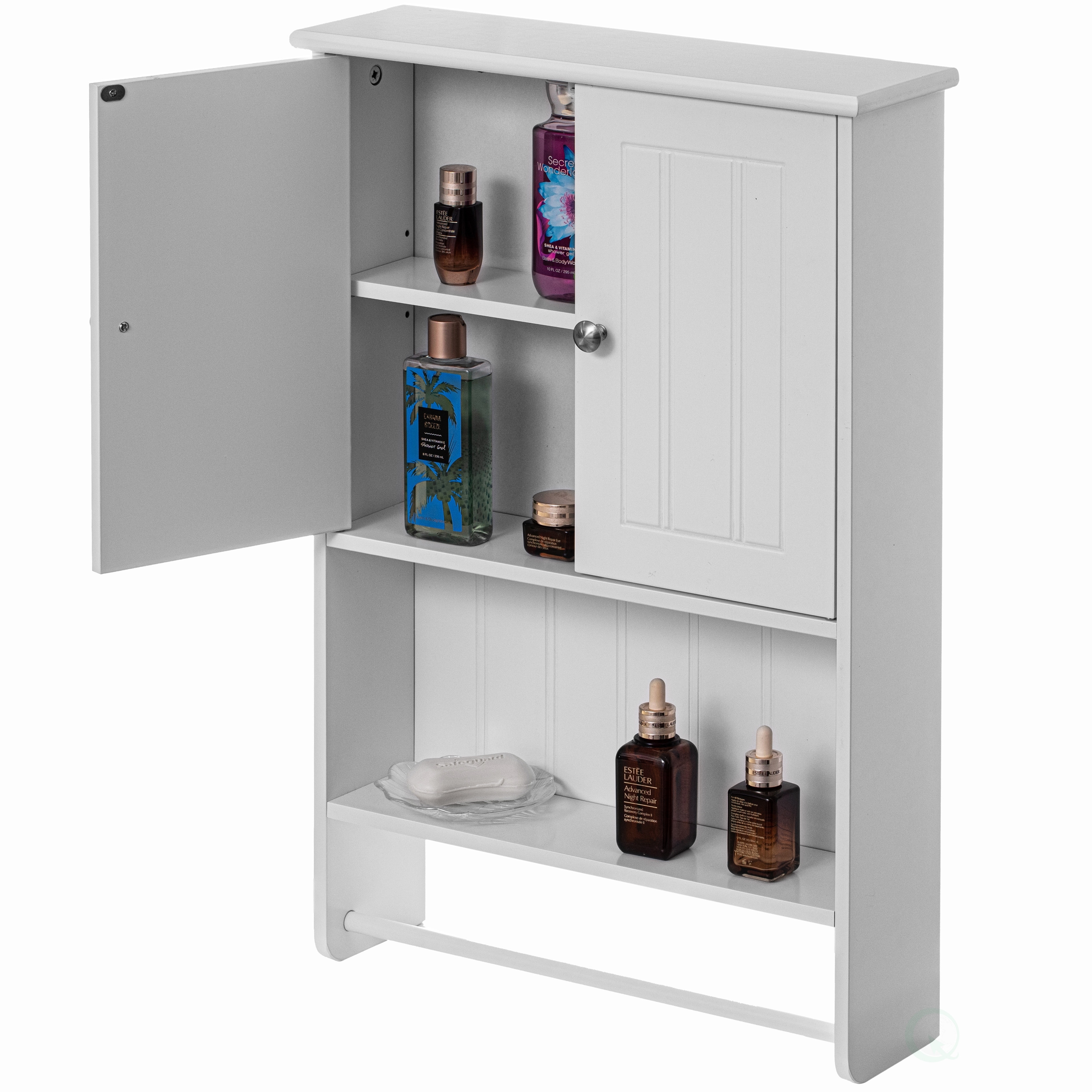 Basicwise Wall Mount Bathroom Mirrored Storage Cabinet With Open Shelf