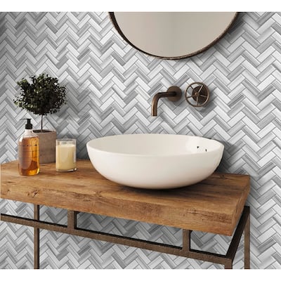 Apollo Tile 5 pack Gray 11.9-in. x 12.8-in. Equator Herringbone Polished Marble Mosaic Tile (5.28 Sq ft/case)