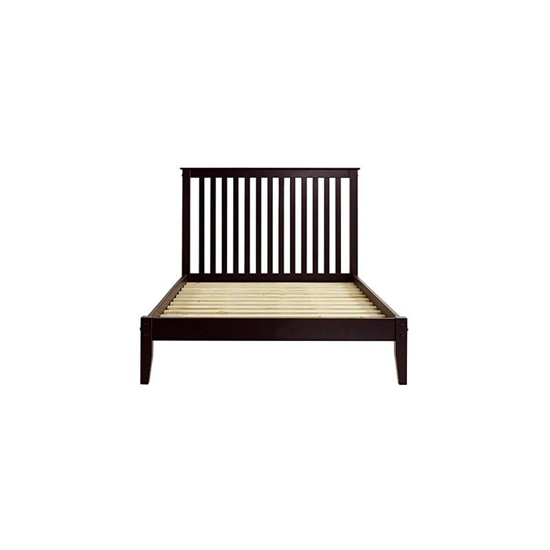 Full Size Platform Bed with Slats, Cappuccino Finish, Solid Pine Wood Bed Frame, Modern Bedroom Furniture, 80"L x 60"W