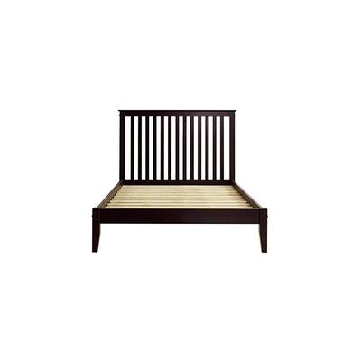 Full Size Platform Bed with Slats, Cappuccino Finish, Solid Pine Wood Bed Frame, Modern Bedroom Furniture, 80"L x 60"W