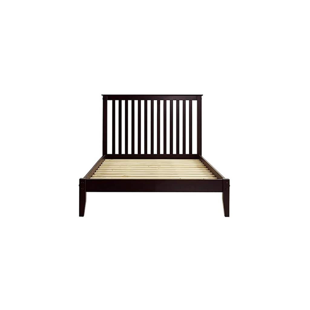 Full Size Platform Bed with Slats, Cappuccino Finish, Solid Pine Wood Bed Frame, Modern Bedroom Furniture, 80"L x 60"W