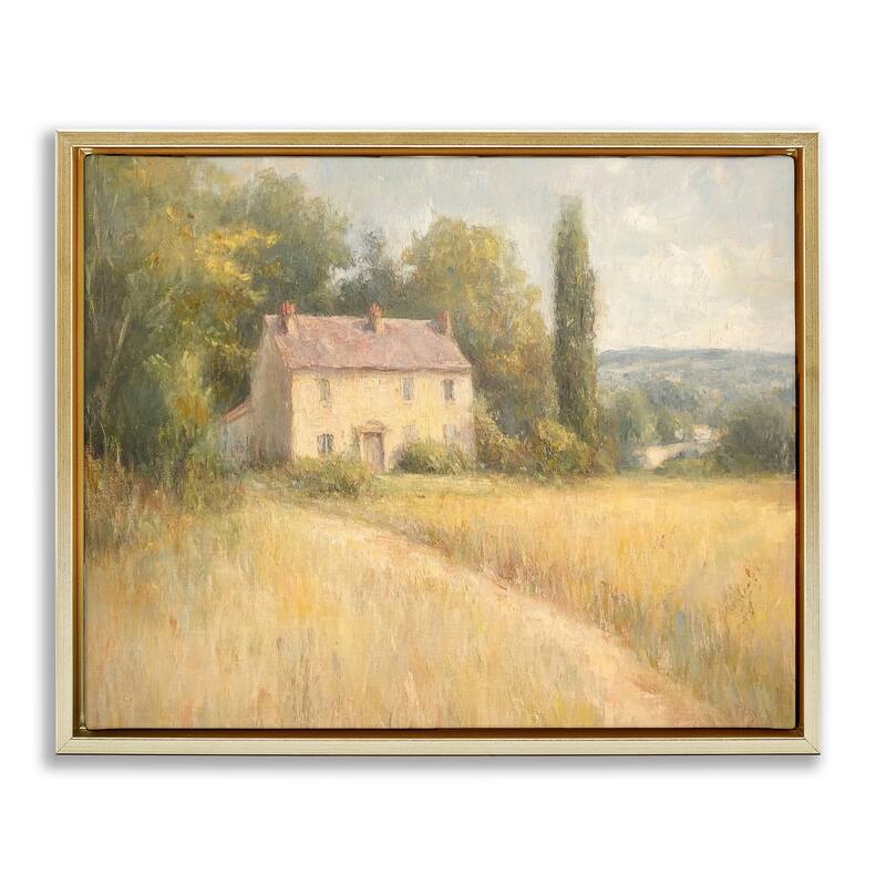 Stupell Hide Away Cottage House Framed Floater Canvas Wall Art Design By Petal Prints Design - 21 x 17 - Gold