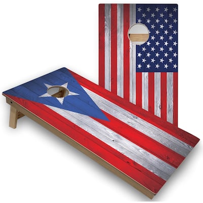 Puerto Rico & USA Flag Cornhole Boards with Case & Lights