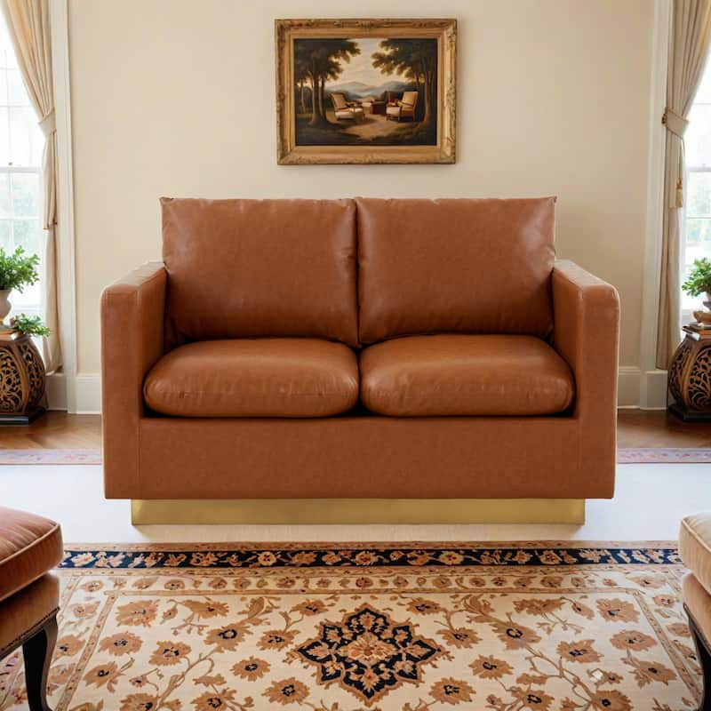 Nervo Loveseat 2-seater Modern Sofa With Leather Gold Accent Base Wooden Frame Removable Cushions for Office Lounge Living Room