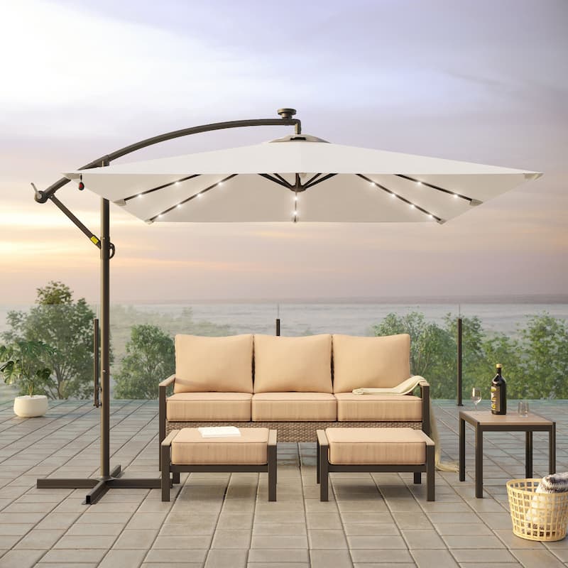 BONOSUKI Outdoor Umbrella,8.2x8.2ft Canopy Offset Umbrella With LED - Beige