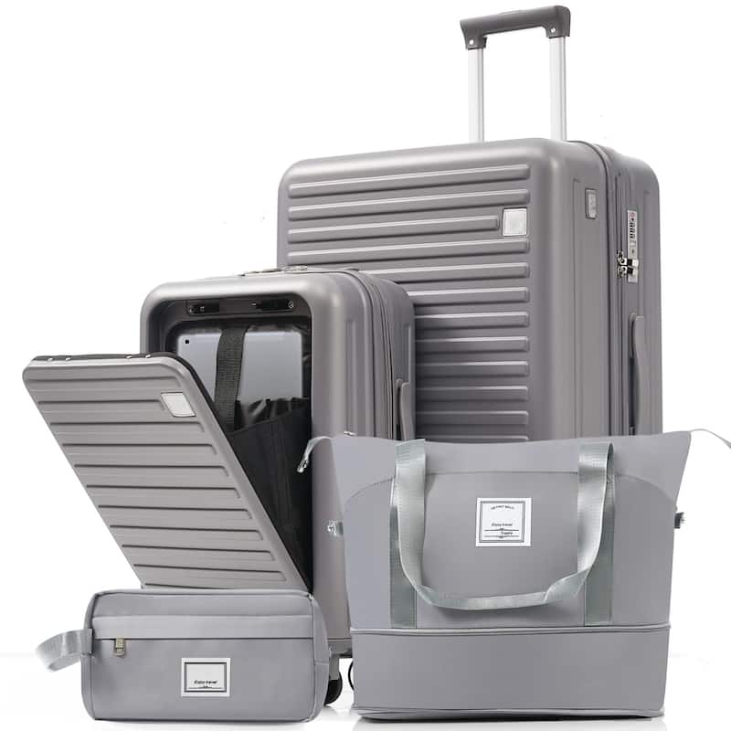 4-Piece Luggage Set with USB Charging Ports - Grey