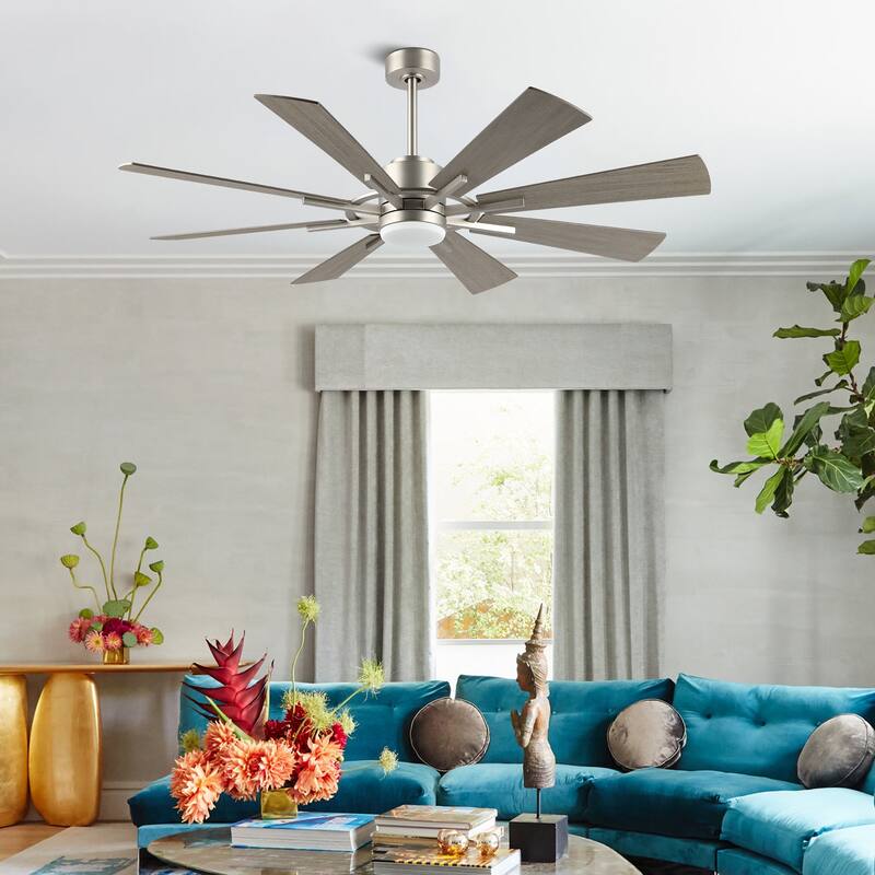 72"/80" DC Motor Indoor Ceiling Fan with Lights and Remote - 80" - Nickel and Light Wood Grain