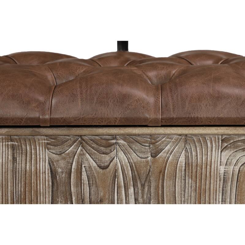Wood Storage Bench with Tufted Faux Leather Seat and Back - Brown - Roche River Decor - 20"W x 47"L x 32"H