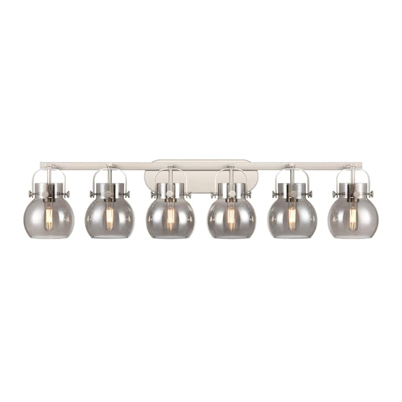 Innovations Lighting 423-6W-10-46 Pilaster II Sphere Vanity Pilaster - Satin Nickel / Plated Smoke