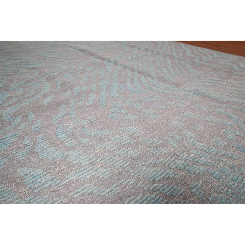 All-Over Grey Blue Moroccan Abstract Area Rug Hand-Knotted Wool Carpet - 9'0"x 12'1"