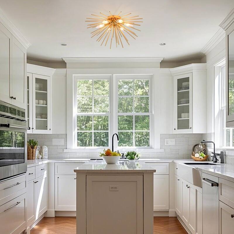 6-Light Sputnik Flush Mount Ceiling Light Fixture with Gold finish - N/A