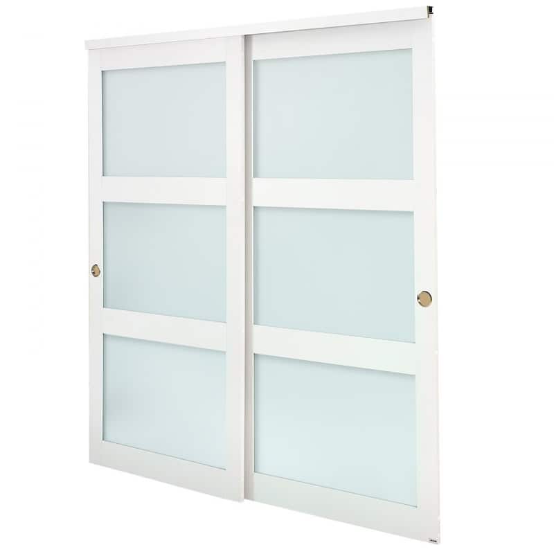 White Wood MDF Sliding Closet Doors with Frosted Glass Panels