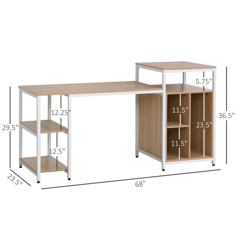 68 Inch Office Table Computer Desk Workstation Bookshelf with CPU Stand