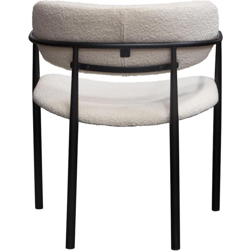 Oke 26 Inch Padded Dining Chair, Set of 2, Black, Ivory Boucle Upholstery
