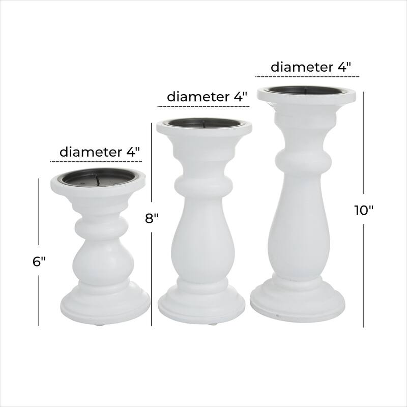 Mango Wood Turned Style Pillar Decorative Candle Holder - Set of 3 Gold, White, Black - Roche River Decor