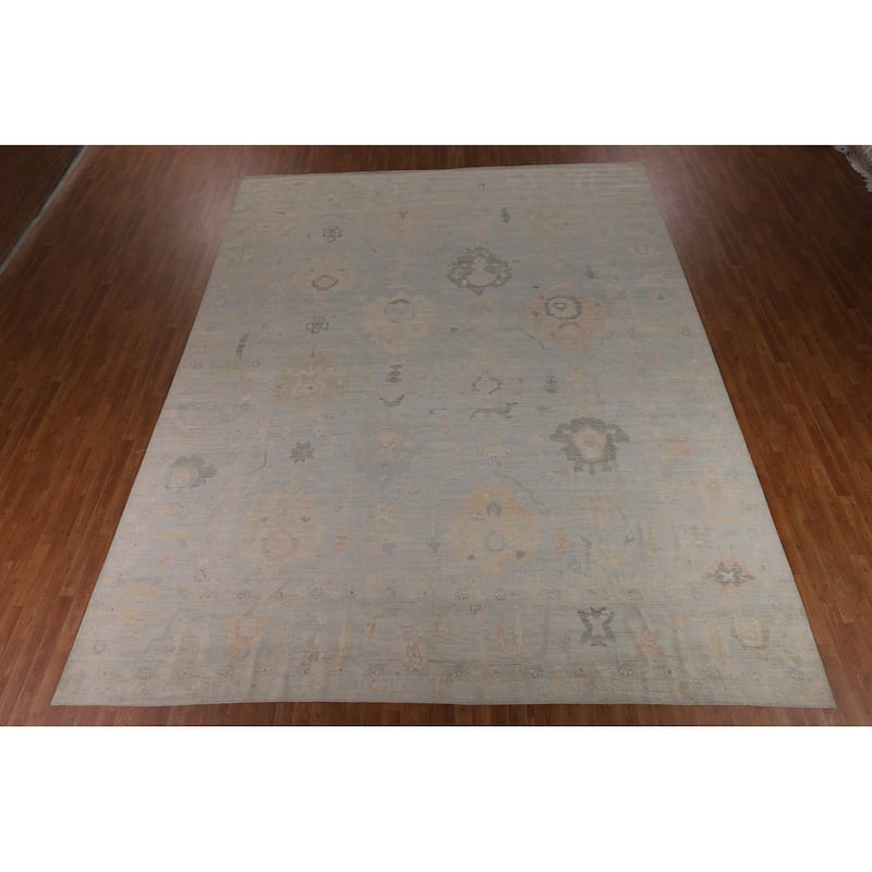 Blue Oushak Turkish Large Area Rug Hand-Knotted Wool Carpet - 12'1"x 14'9"
