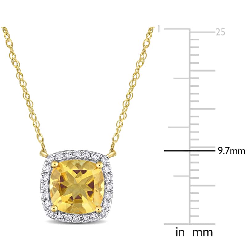Miadora 1 1/3ct TGW Citrine and 1/8ct TDW Diamond Halo Necklace in 10k Yellow Gold