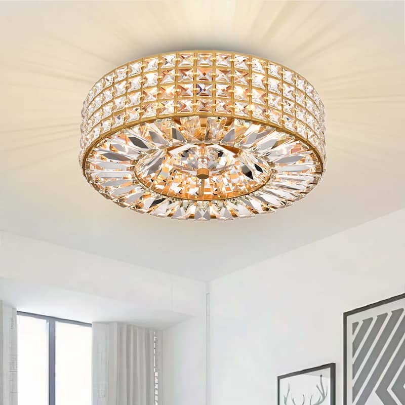 Jolie 4-light Crystal and Prism Round Flush Mount