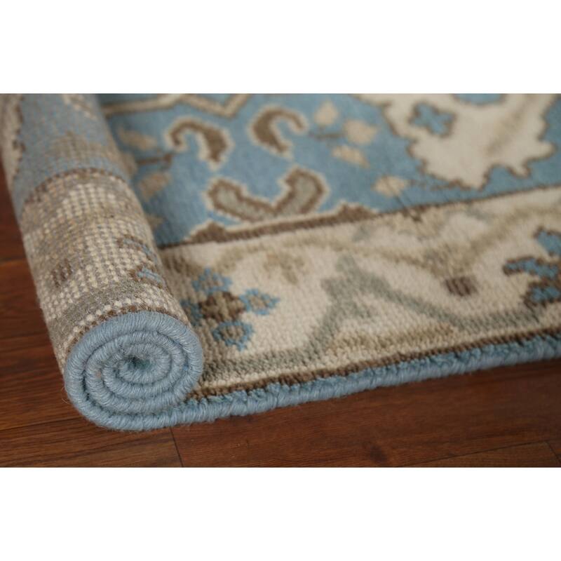 Light Blue Transitional Oushak Indian Runner Rug Handmade Wool Carpet - 2'5"x 7'9"