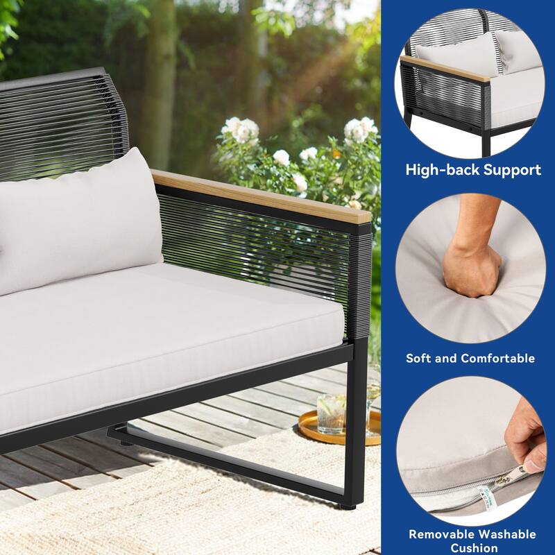 45.3"Patio Wicker Double Sofa with Cushions - 45.3"L x 28"W x 23.6"H