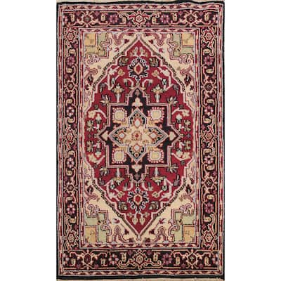 Stunning Geometric Heriz Oriental Area Rug Wool Hand-knotted - 3'11" x 5'10"