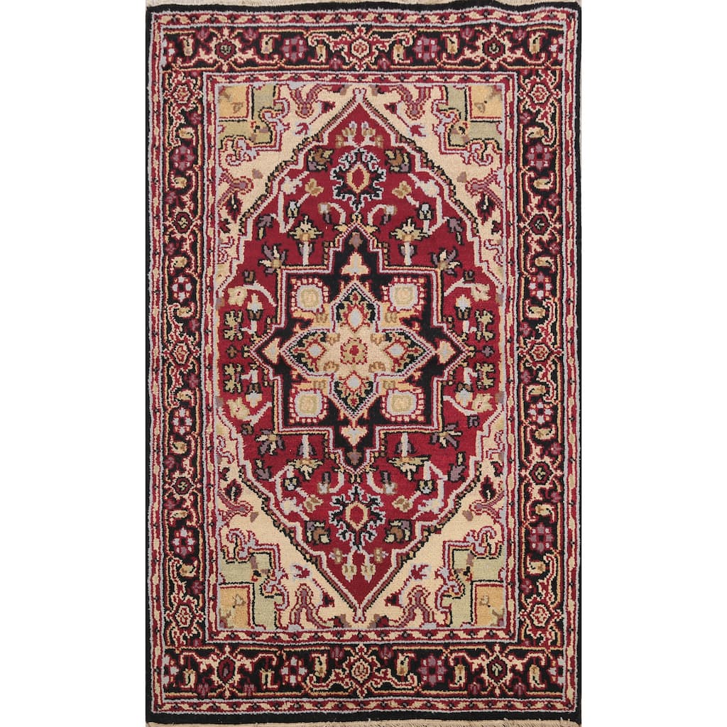 Stunning Geometric Heriz Oriental Area Rug Wool Hand-knotted - 3'11" x 5'10"