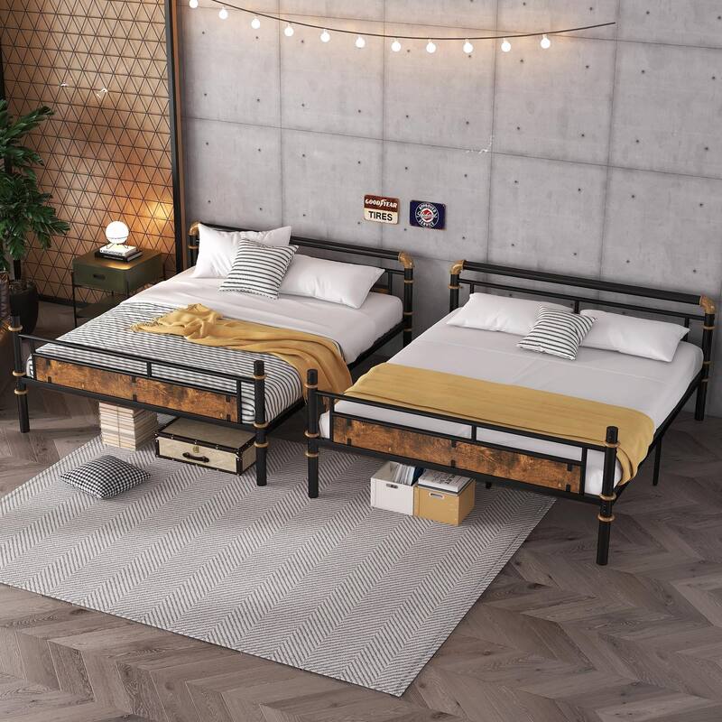 Metal Bunk Bed, Industrial Detachable Bunkbeds with Safety Guard Rails for Teens