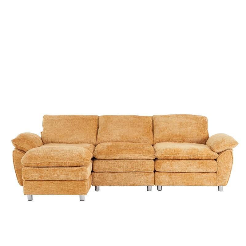 Modern Upholstered Deep 3-Seat Sofa Couch with Ottoman