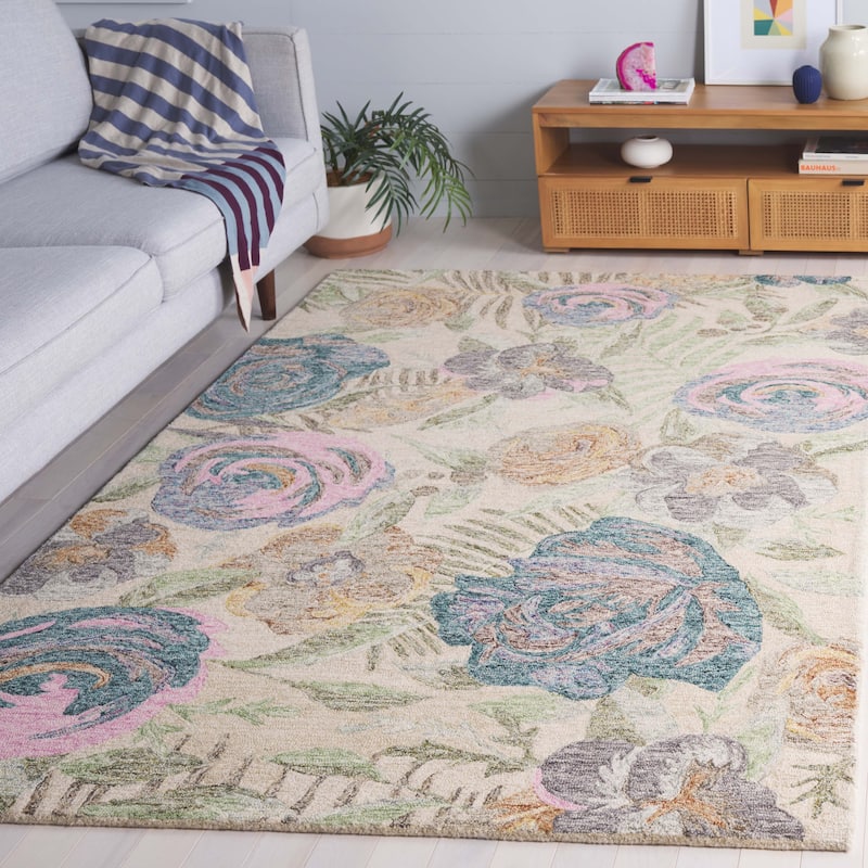SAFAVIEH Handmade Blossom Lyuba Modern & Contemporary Wool Rug - 6' x 9' - Green/Pink