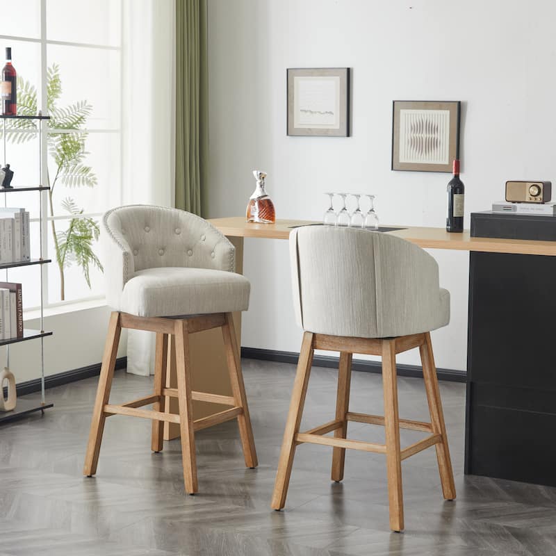Moore Modern Rubberwood Swivel 33.25-Inch Barstool (set of 2) by Christopher Knight Home - Natural + Beige-Polyester