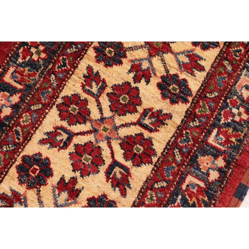 Caucasian Super Kazak Raiden Red/Beige Hand Knotted Wool Rug - 7'8'' x 11'2''