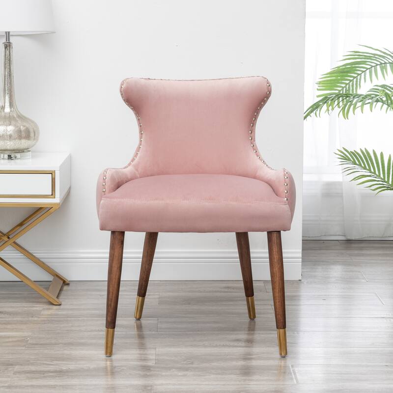 Modern 23" Polyester Upholstered Accent Chair with Solid Rubberwood Legs and Nailheads