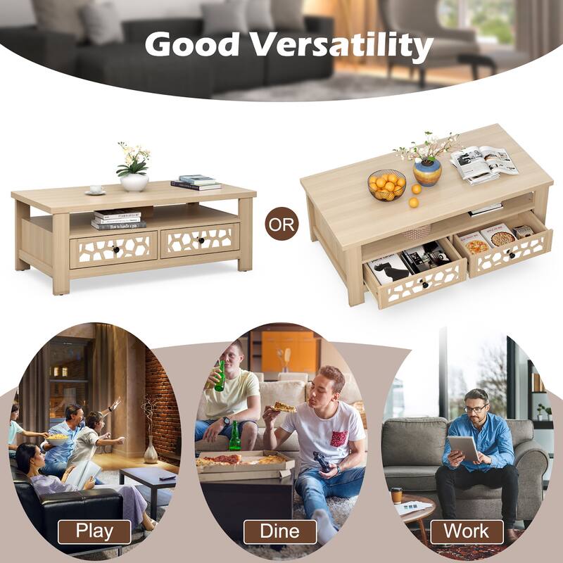 Costway Coffee Table with2 Drawers & Open Shelf Modern Rectangular - See Details