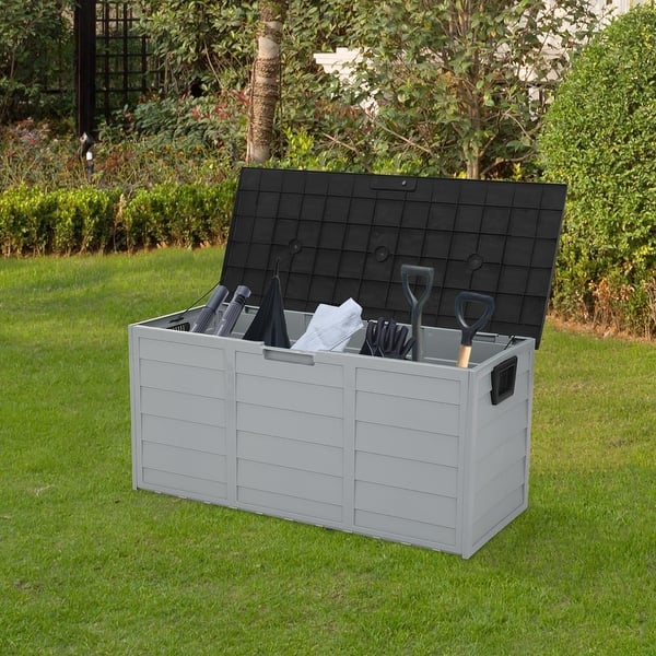 Outdoor Resin Deck Box Waterproof Patio Garden Yard Bench 75 Gallon ...