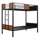 preview thumbnail 5 of 11, Brown Twin over Twin Size Metal Bunk Bed Modern Style Steel Frame with Safety Rail, Built-in Ladder