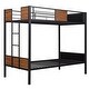 preview thumbnail 5 of 11, Minimalistic Design Twin Over Twin Metal Bunk Bed,Steel Frame Bunk Bed With Safety Rail,Built-In Ladder