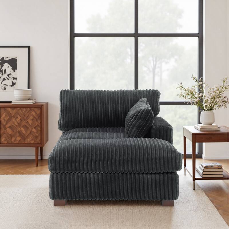 Modren Plush Upholstered Coner Chair and Ottoman Set