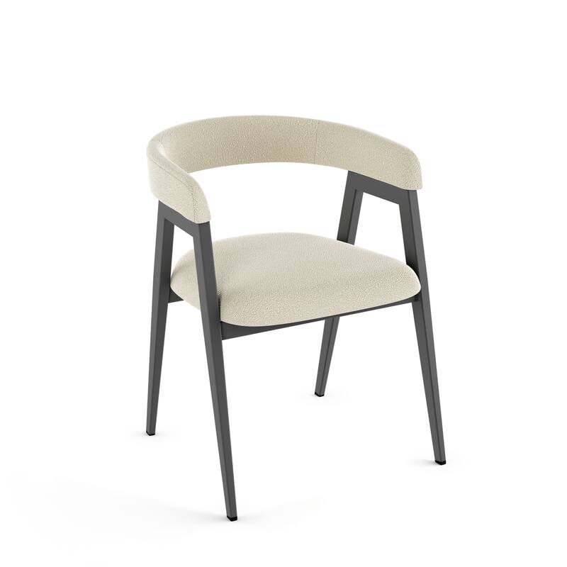 Amisco Caris Upholstered Dining Chair with Arms and Metal Legs - Cream Boucle Polyester / Dark Grey Metal
