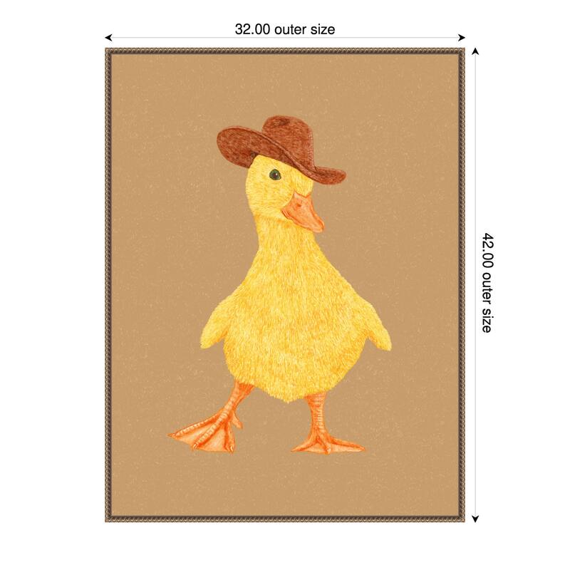 Daphne the Cowgirl Duckling by Anyone Can Yeehaw Framed Canvas Wall Art Print - Sylvie Beaded Gold - 32 x 42 in