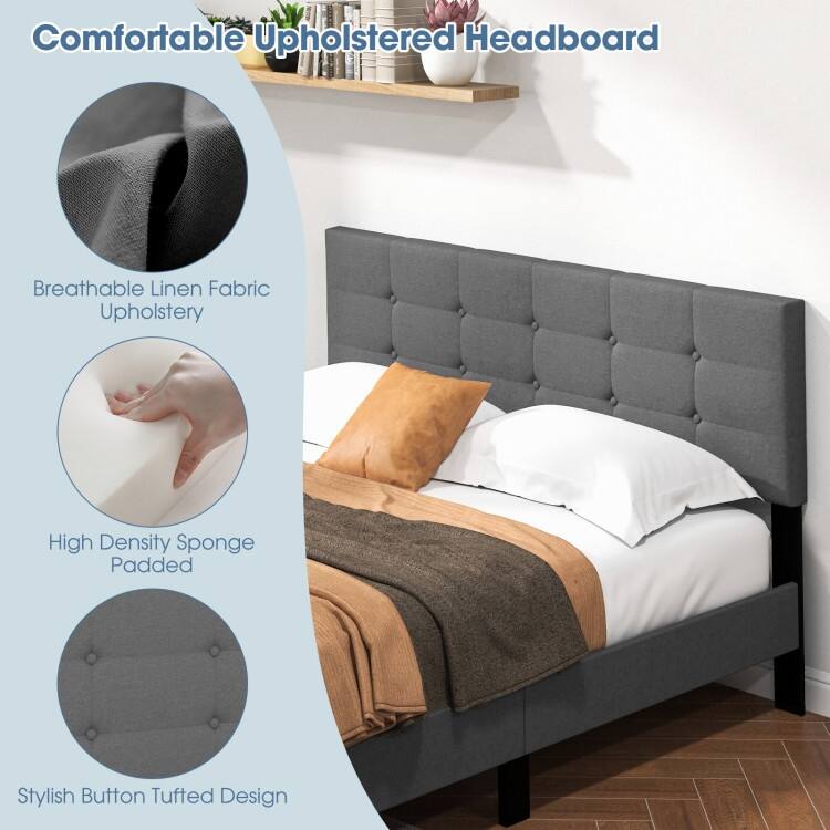 Upholstered Platform Bed with Button Tufted Headboard