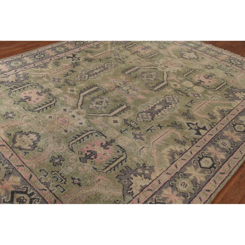 Green Geometric Heriz Serapi Indian Area Rug Handmade Wool Carpet - 7'10"x 9'11"