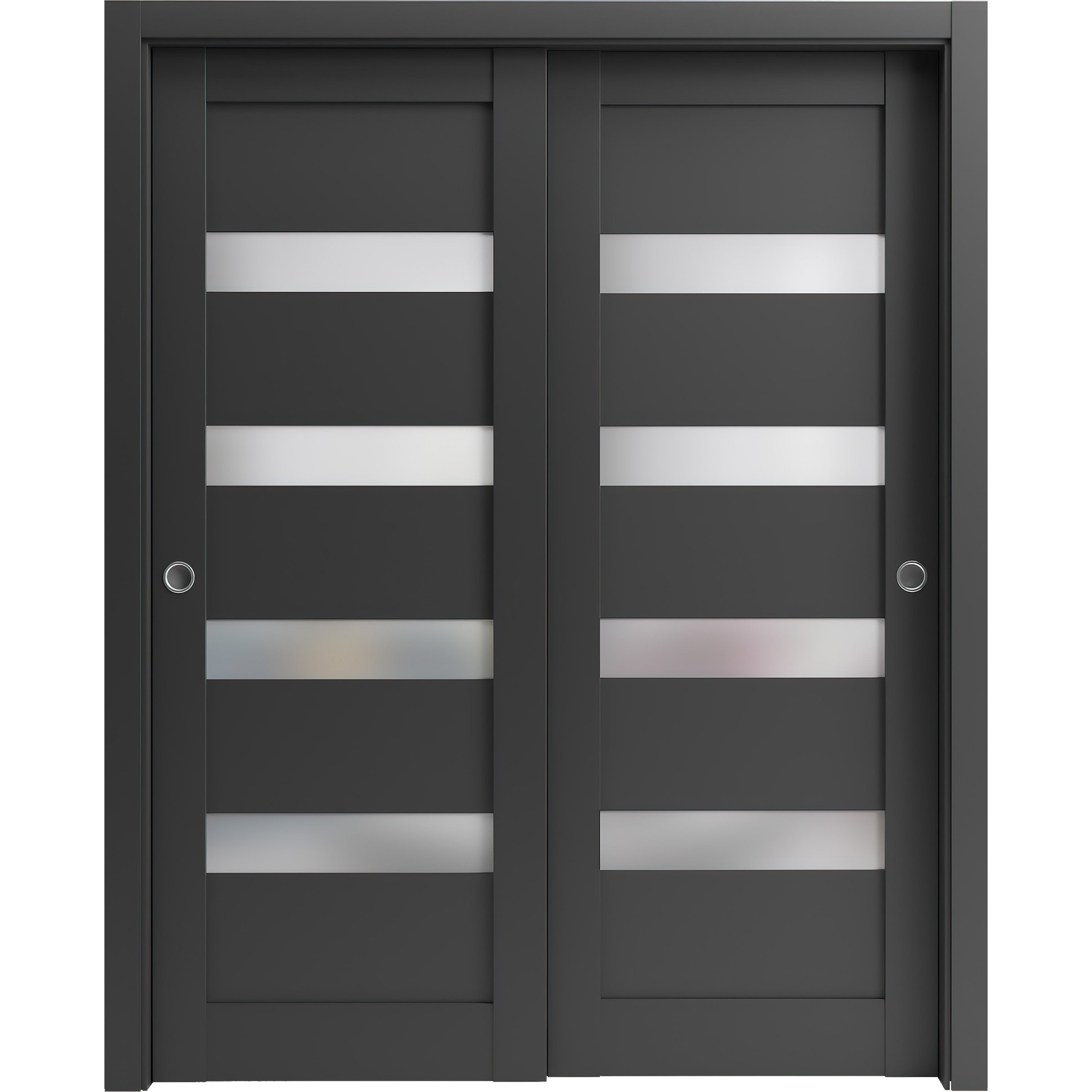 SartoDoors Quadro 4113 | Bedroom Door Interior Door | Solid Wood w/ Glass | Hardware Set | 36x80, Matte Black Bathroom Door