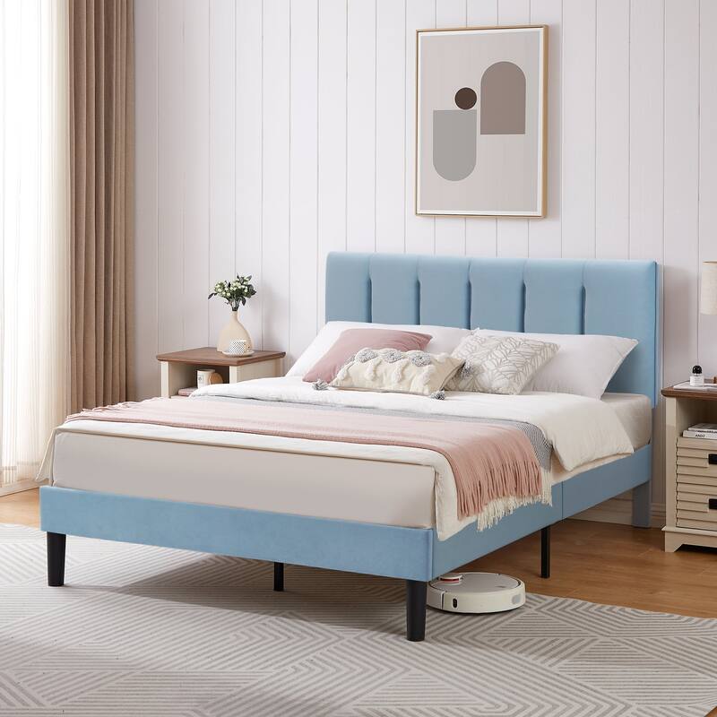 VECELO Tufted Upholstered Platform Bed Frame with Adjustable Height Headboard Twin/Full/Queen Size Beds