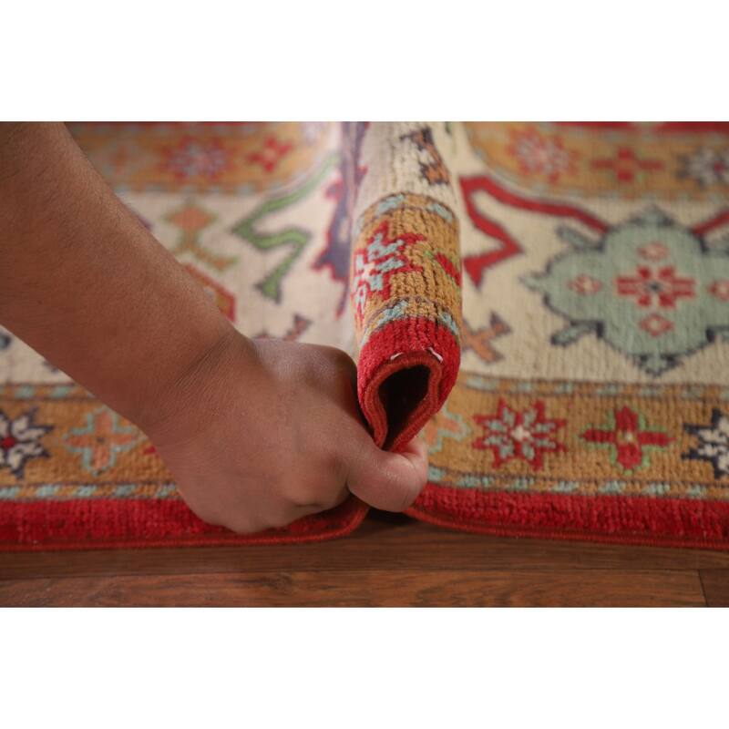Hand Knotted Oriental 100% Wool Carpet Traditional All-Over Red Kazak Area Rug - 9' 6'' X 6' 8''