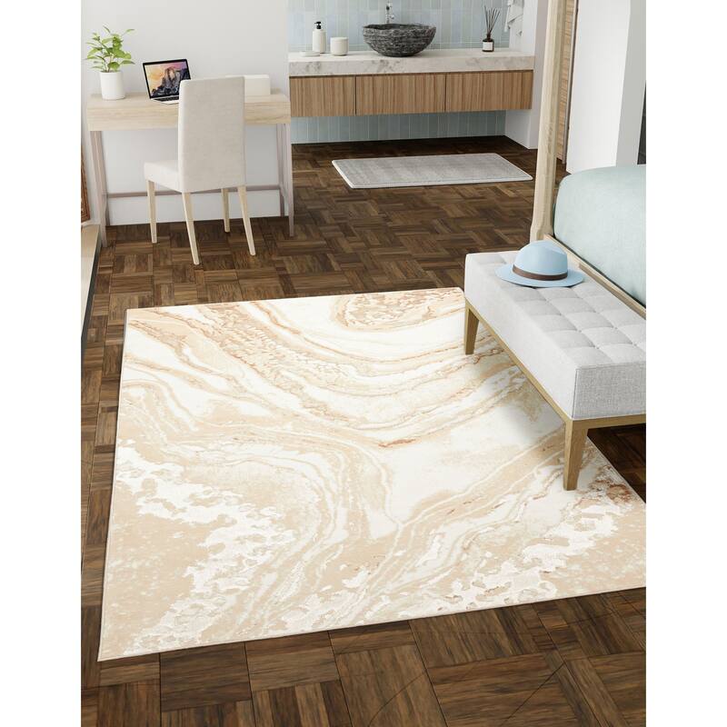 ECARPETGALLERY Machine Made Dove Ivory Area Rug