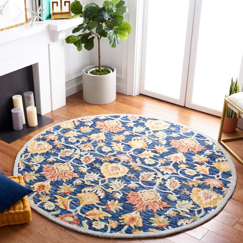 SAFAVIEH Handmade Metro Damasa French Country Wool Rug - 6' Round - Blue/Orange