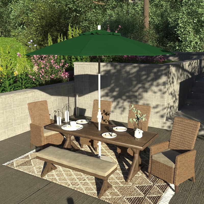 California Umbrella 9' Rd.Crank Lift, Collar Tilt, Aluminum Pole, Fiberglass Rib Patio Umbrella, White Finish, Sunbrella Fabric - Forest Green