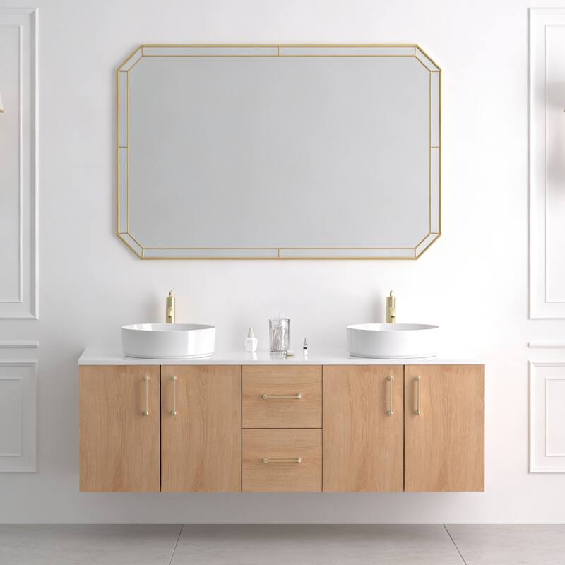 Prismella 60" 72" 84" Floating Vanity with Round Vessel Sink, Quartz Top