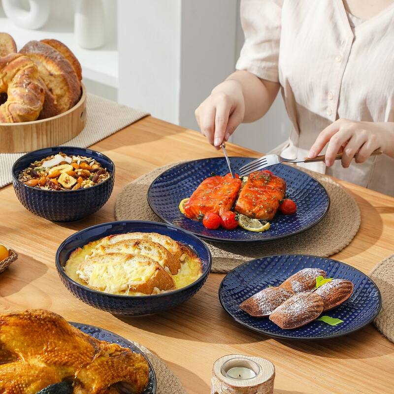 MALACASA LYDIA Embossed Stoneware 16-Piece Dinnerware Set